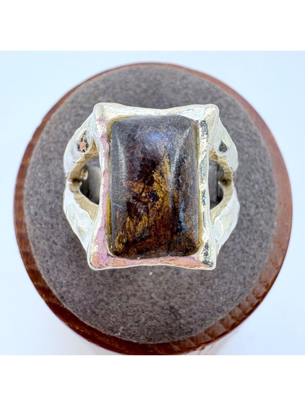 Pietersite Sterling Silver 925 Bezel Set Split Shoulder Tapered Band Ring Size 8
